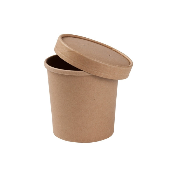 Ruskea pahvikulho ja kansi Ø 90 mm